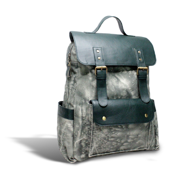 Green Canvas & PU Double Buckle Backpack