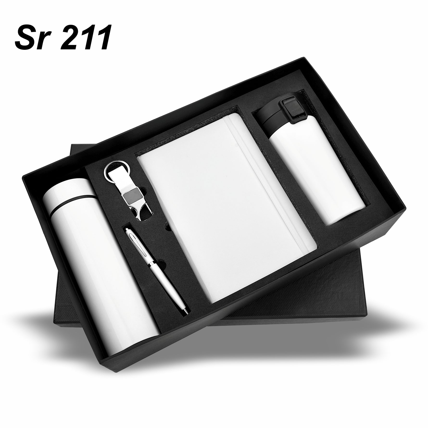 BOTTLE MUG 5IN1 WHITE TEM. BOTTLE ,DIARY,PEN,KEYCHAIN&VACCUM MUG