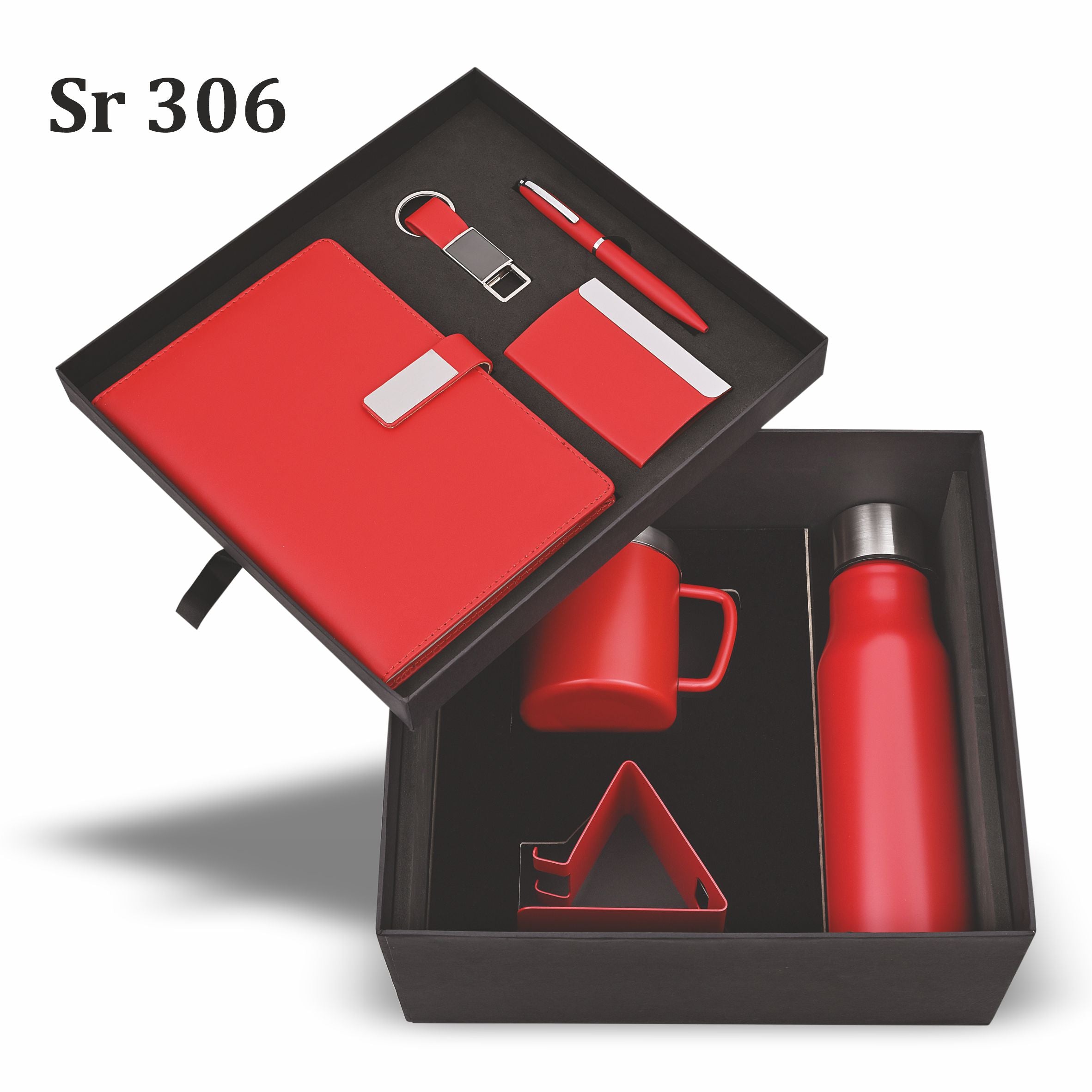 7IN 1 SET RED COMBO SET DIARY,PEN,KEYCHAIN,CARDHOLDER, BOTTLE,MUG,MOBILE STAND