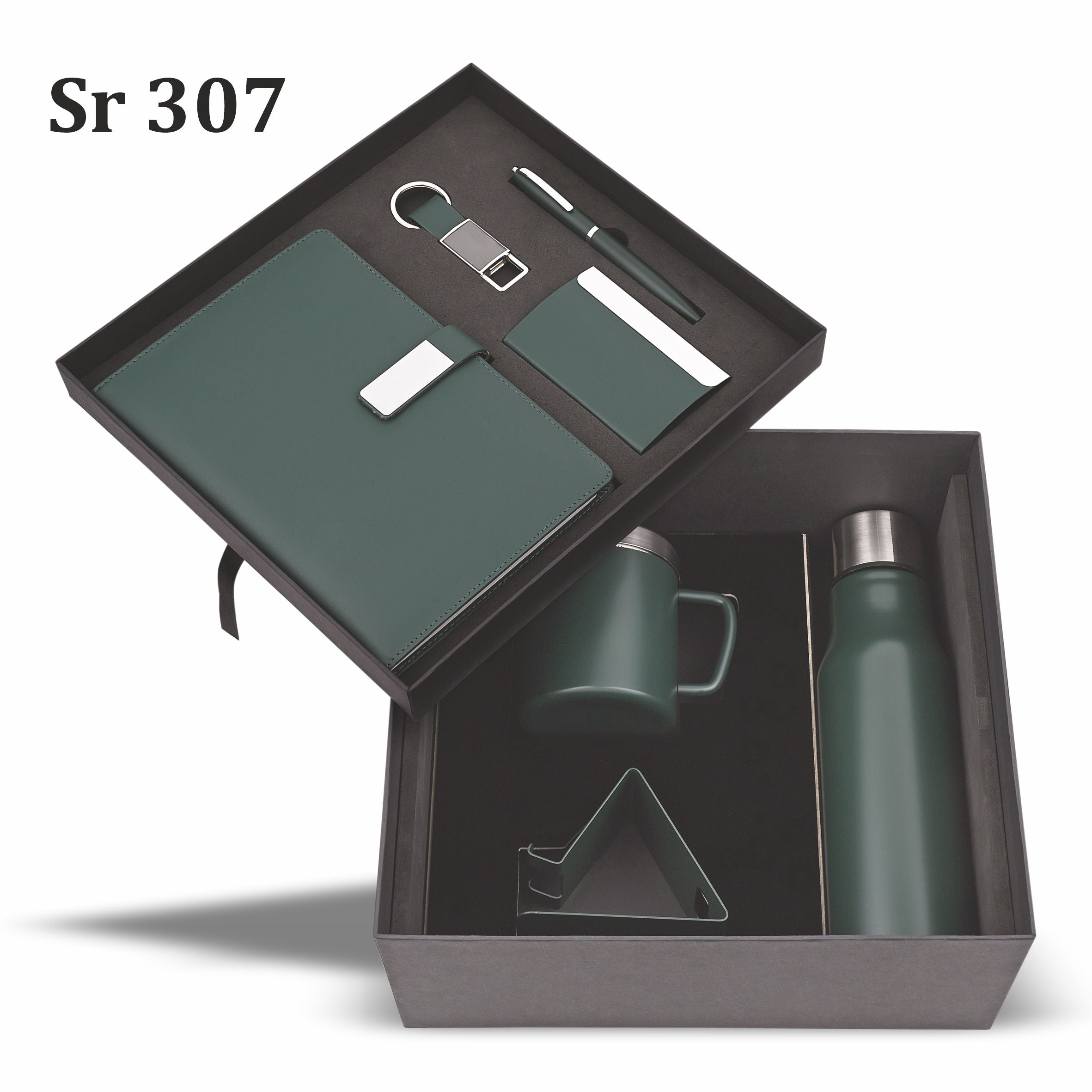 7IN 1 SET GREEN COMBO SET DIARY,PEN,KEYCHAIN,CARDHOLDER, BOTTLE,MUG,MOBILE STAND