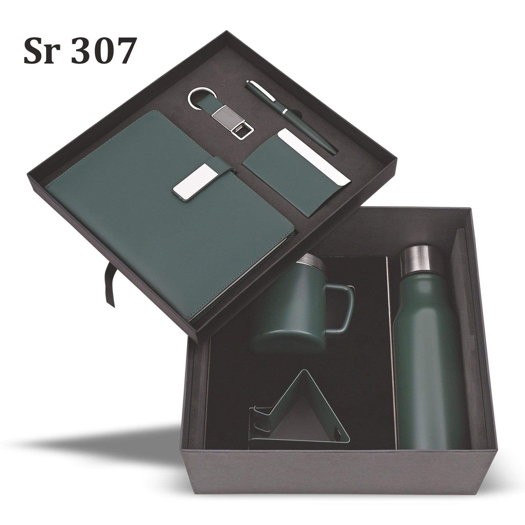 7IN 1 SET GREEN COMBO SET DIARY,PEN,KEYCHAIN,CARDHOLDER, BOTTLE,MUG,MOBILE STAND