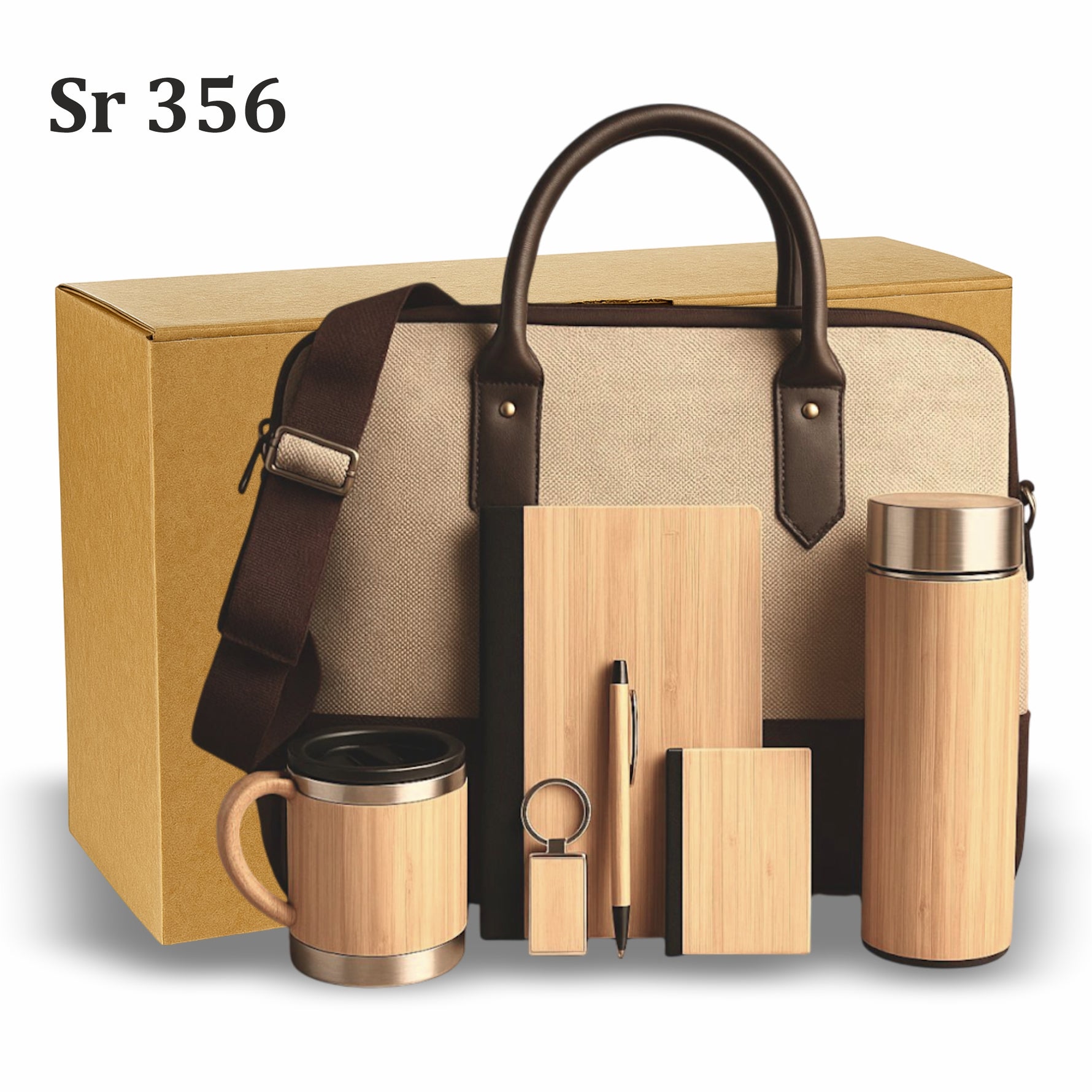WOODEN BOTTLE ,MUG, DIARY,PEN,KEYCHAIN,CARDHOLDER, & JUTE LAPTOPBAG WITH BOX PACKING