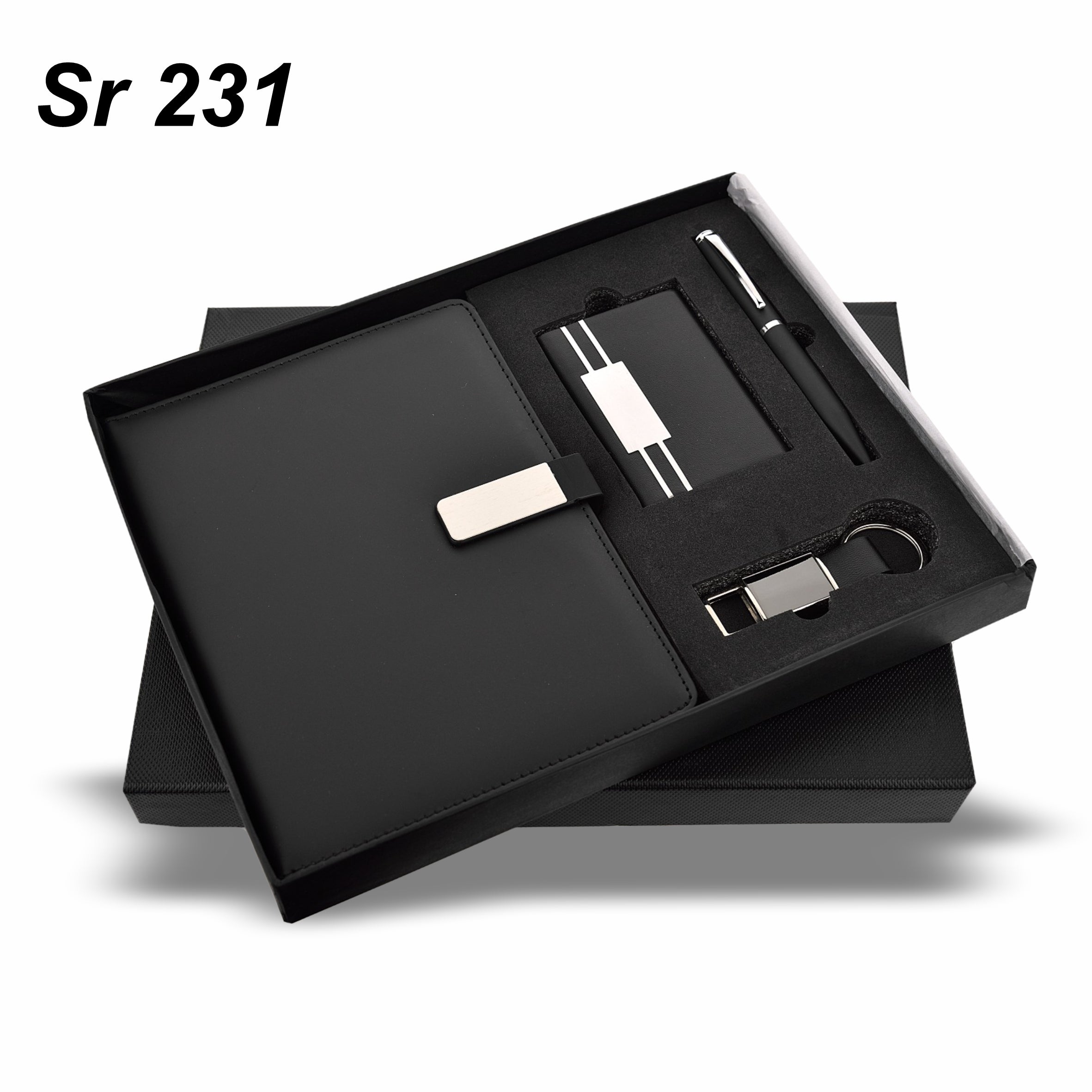 DIARY 4 IN 1 SET BLACK  DIARY,PEN KEYCHAIN& CARDHOLDER