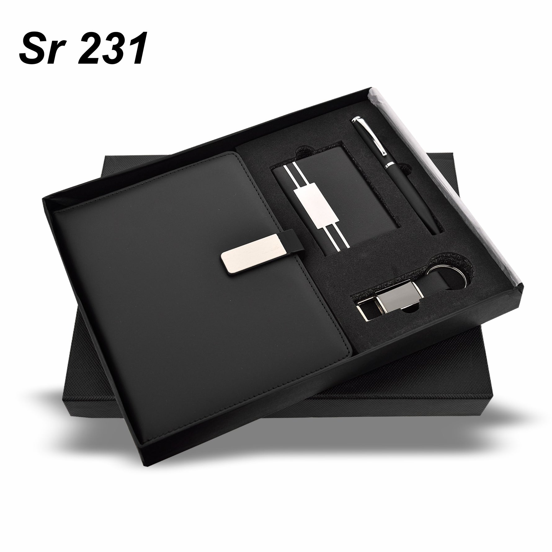 DIARY 4 IN 1 SET BLACK  DIARY,PEN KEYCHAIN& CARDHOLDER