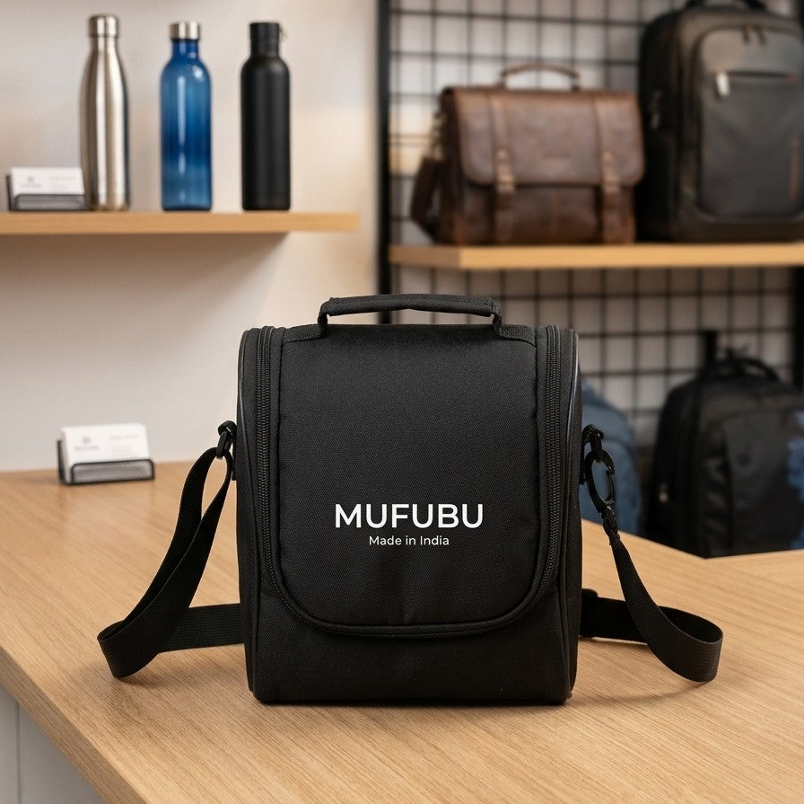 MUFUBU "Made in India" Sleek Office Lunch Bag,Matte Black