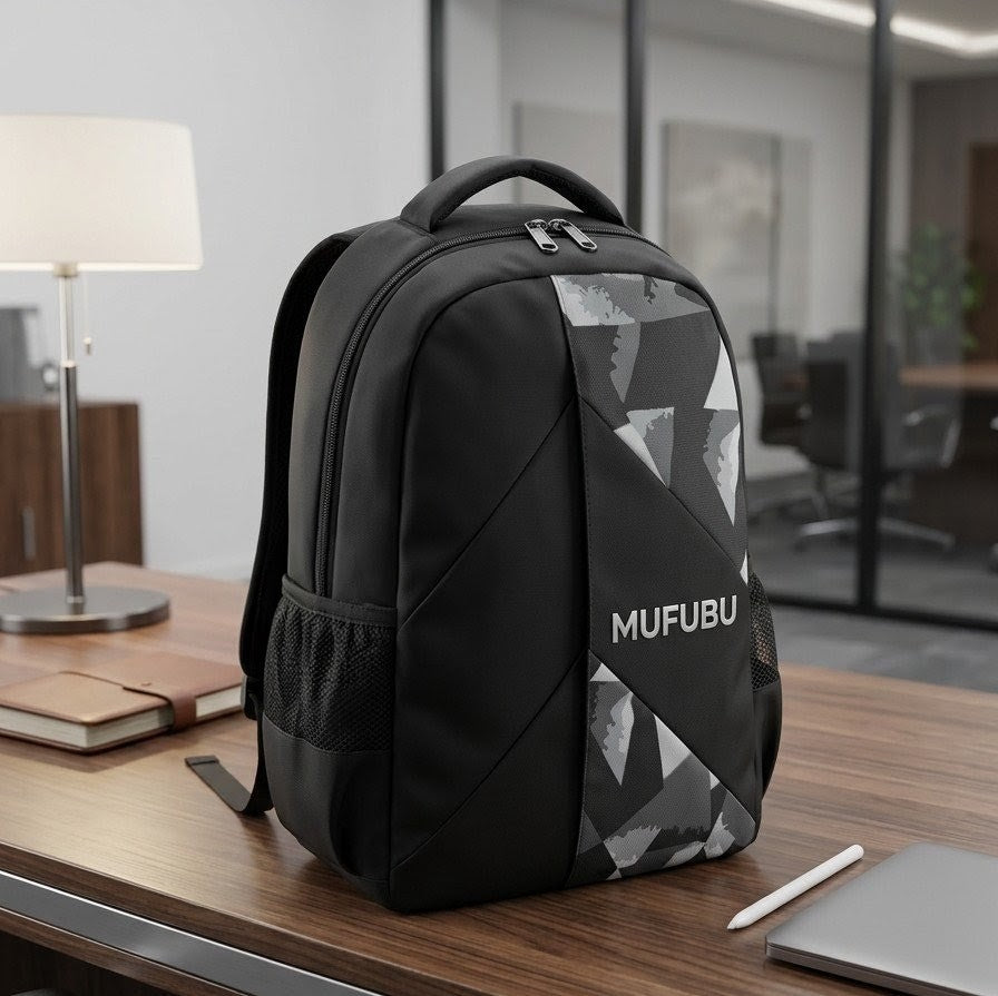 Mufubu Geometric Matrix Laptop Backpack ,Carbon Black with Grey Geo-Print
