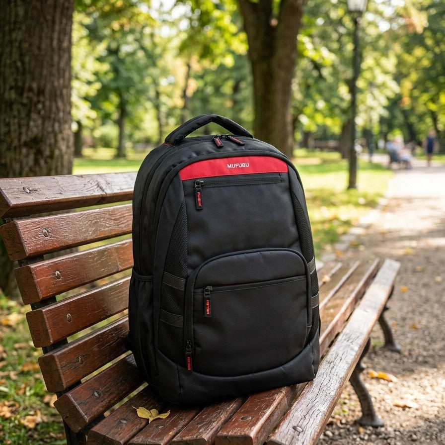 Mufubu Urban Ranger Comfort Backpack,Classic Black with Crimson Red Accent