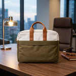 Premium Canvas laptop Bag,Olive Green & Off-White Dual-Tone