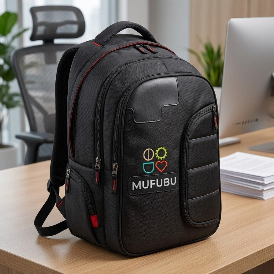 Mufubu Premium Multi-Pocket Corporate Backpack,Black with Red Piping Accents