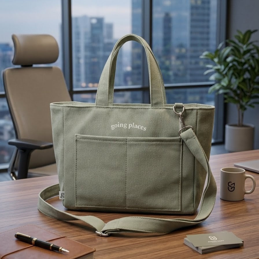 Going Places Canvas Tote Bag — Sage Green Branded Bulk India