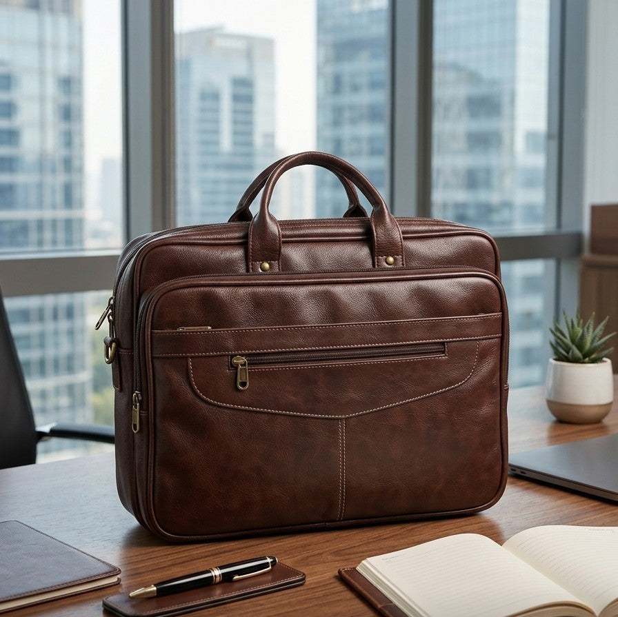 Multi-Pocket Deep Brown Executive laptop Bag,Deep Coffee Brown