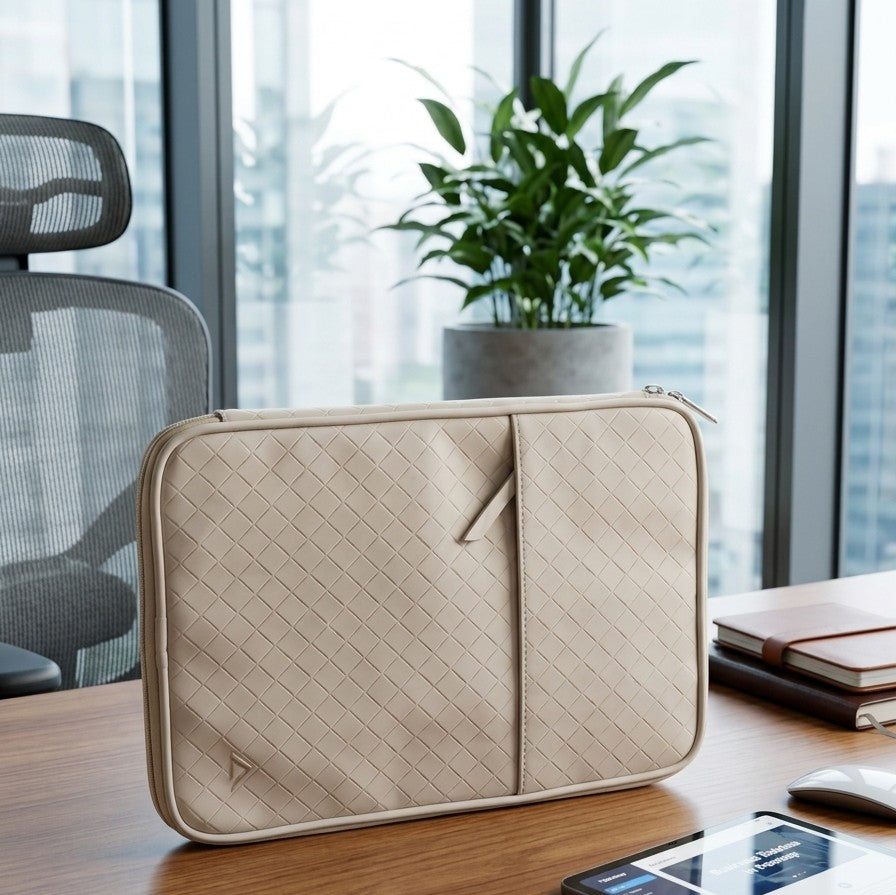 Cream quilted/woven pattern laptop sleeve