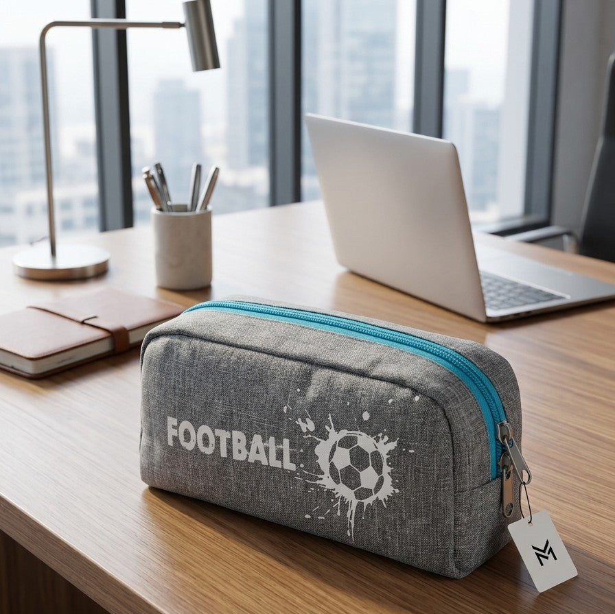 MUFUBU Football Edition Multi-Utility Pouch,Heather Grey with Cyan Blue Zipper