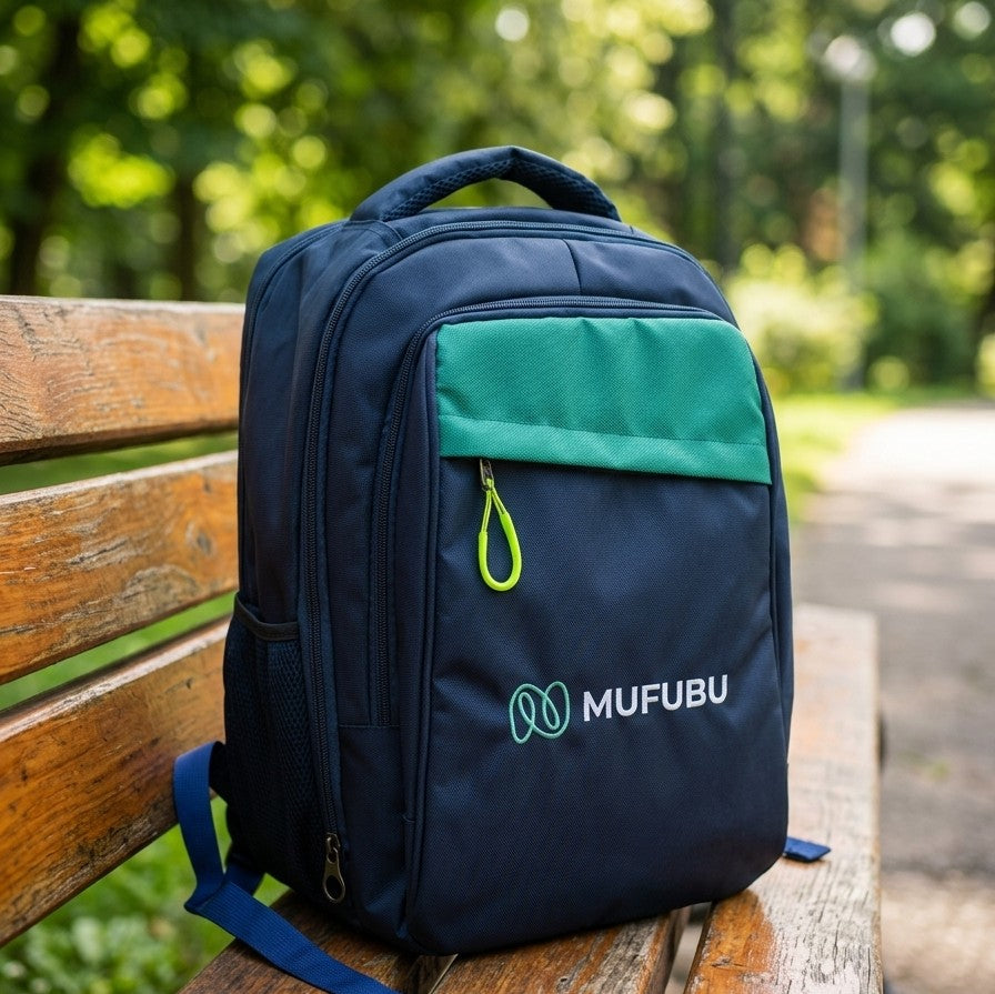 Mufubu Casual Laptop Backpack,  Navy Blue with Green Accent