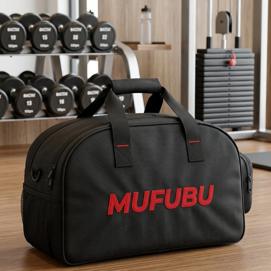 MUFUBU Athlete Duffle Bag Stealth Black with Crimson Red — Branded Bulk India