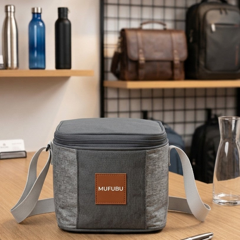 MUFUBU Dual-Tone Textured Lunch Bag ,Charcoal Grey