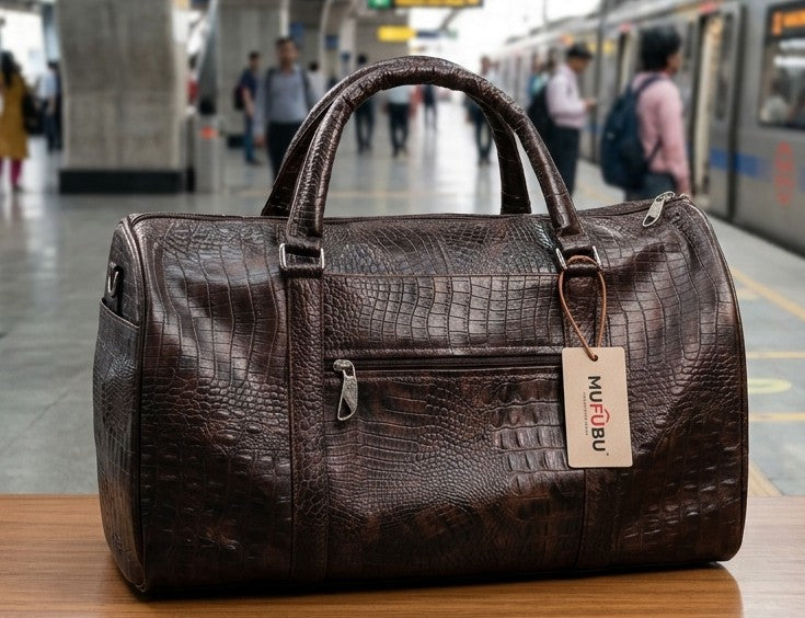 MUFUBU Vintage Croco Duffle Bag — Espresso Brown & Croco Tan Branded Bulk India