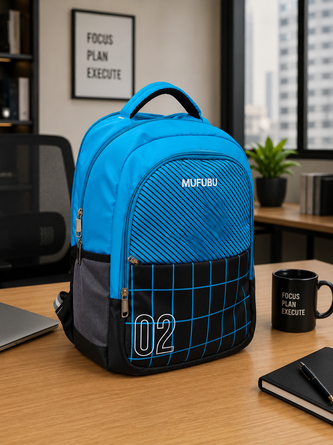 Grid Sport Backpack,
Sky Blue & Black