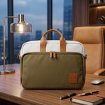 Premium Canvas laptop Bag,Olive Green & Off-White Dual-Tone