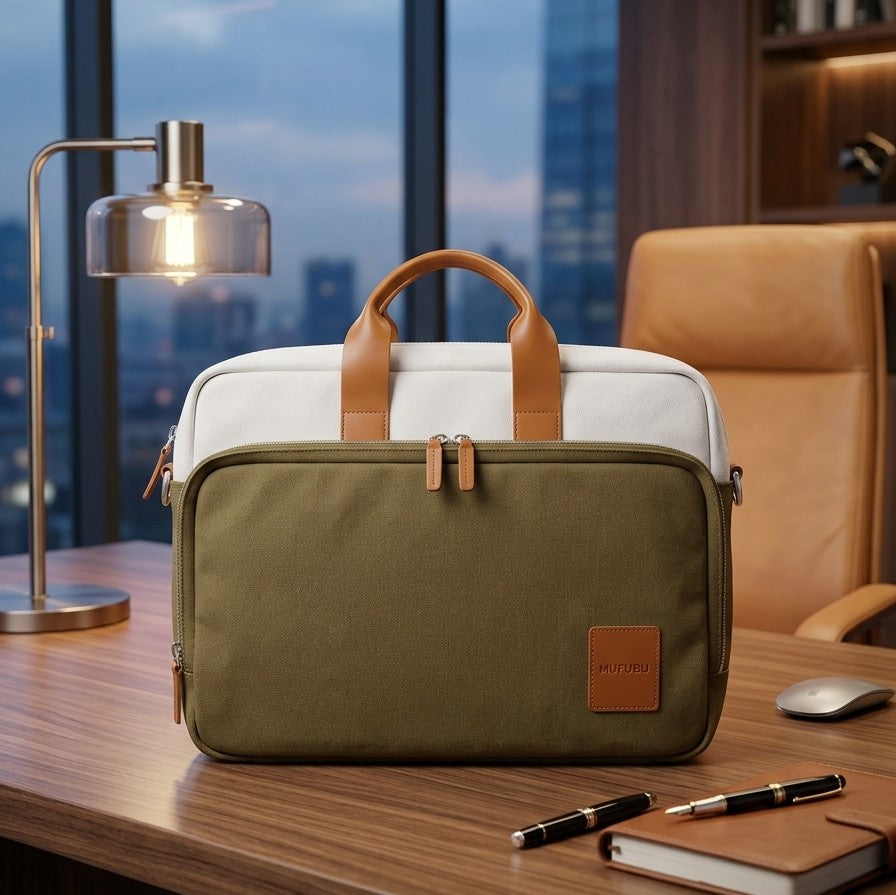 Premium Canvas laptop Bag,Olive Green & Off-White Dual-Tone