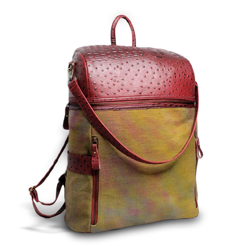 Textured Leatherette & Jute Backpack