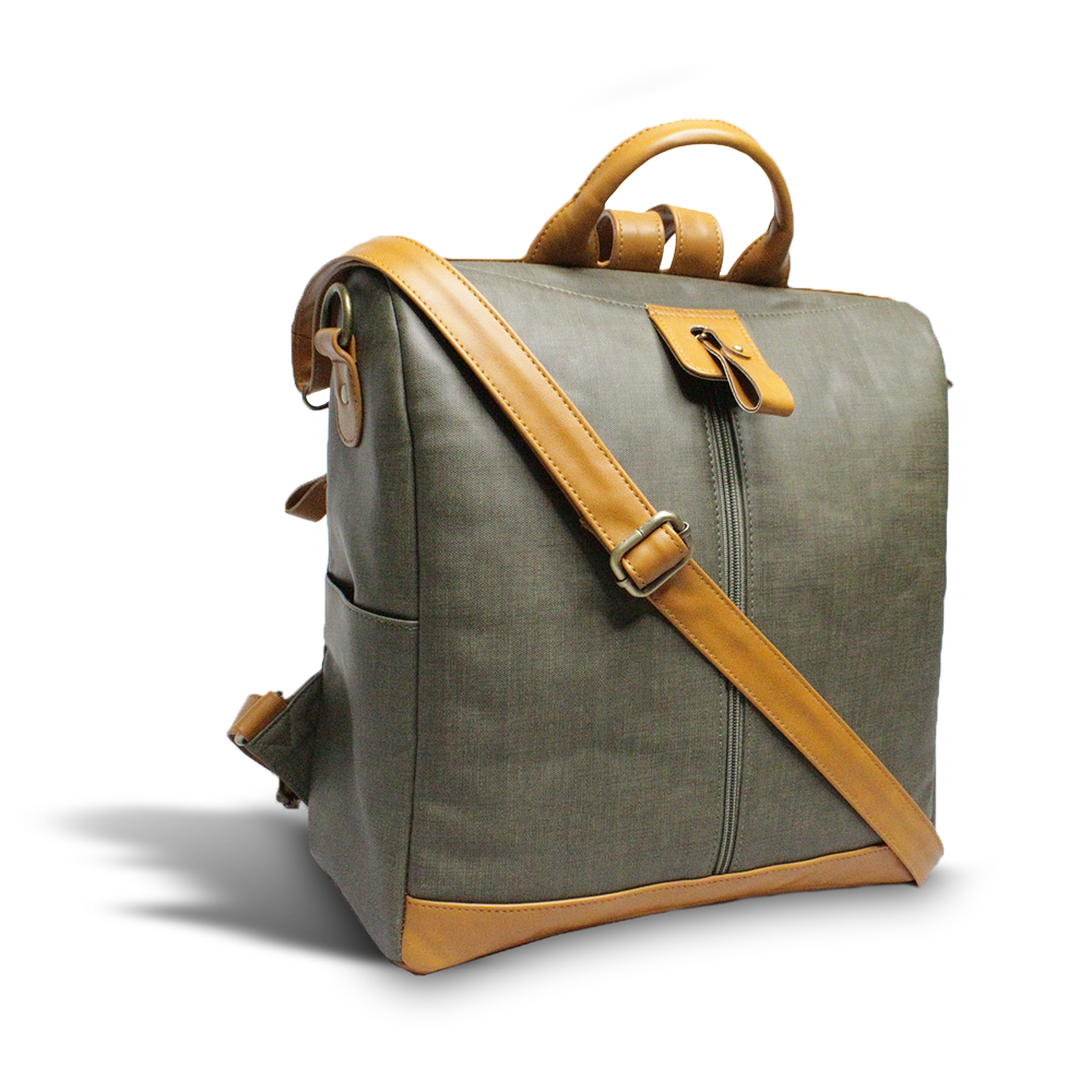 Front zip forest green & Tan Backpack