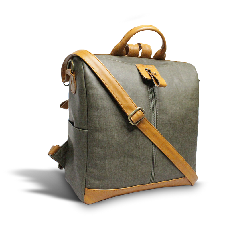 Front zip forest green & Tan Backpack