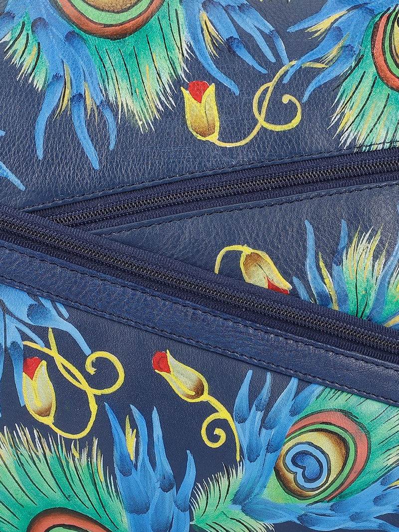 Hobo Hand Bag - Peacock Feather Navy Blue