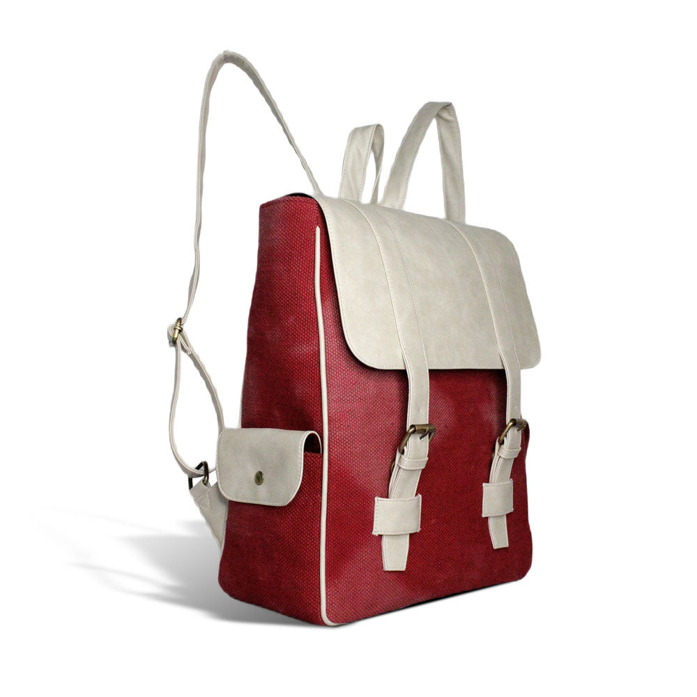 Red & White Canvas Front Buckles - Backpack
