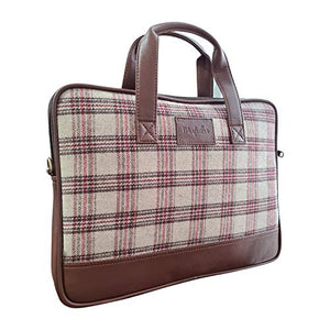 Vegan and Tweed Laptop Messenger Bag - Beige Retro Checks