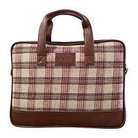 Vegan and Tweed Laptop Messenger Bag - Beige Retro Checks