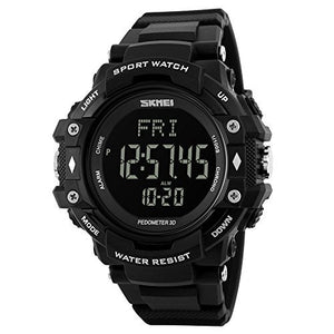 SKMEI Heart Rate Watch Men Digital Watch Men's with Pedometer Calorie Monitoring Military Waterproof - Black