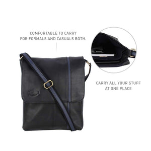 MUFUBU Presents Cosmo London 100% Genuine Leather Business Sling Bag with Adjustable Strap - Black Color