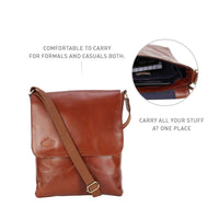 MUFUBU Presents Cosmo London 100% Genuine Leather Business Sling Bag with Adjustable Strap - Tan Color