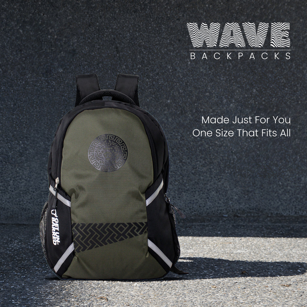 Get-Un-barred Wave Laptop Backpack (Black+Olive)