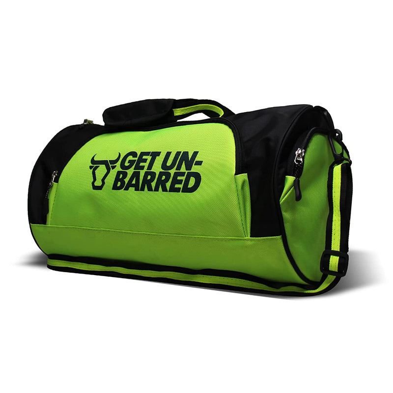Get-Un-Barred Discover Duffle Bag for Gym & Sports with Side Pocket (Black+ Neon Green)