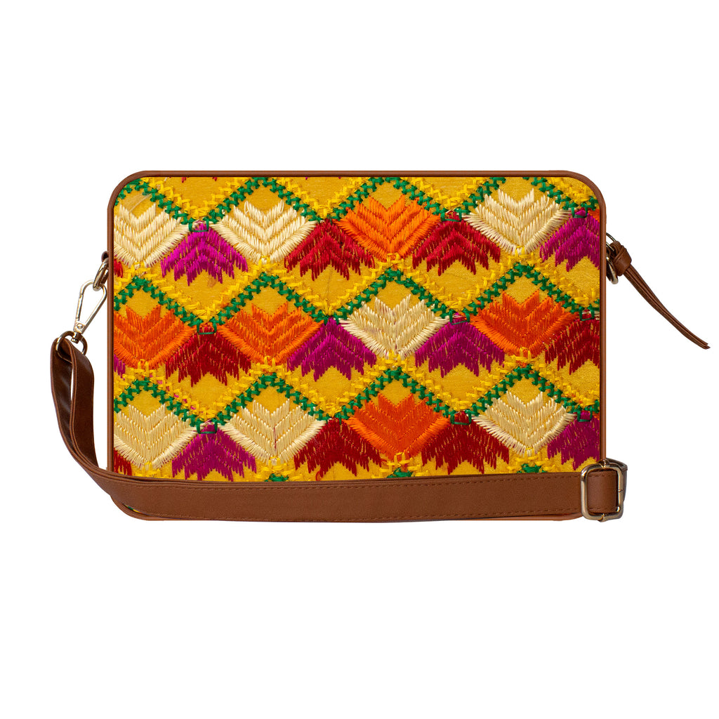 Phulkari Sling Bag- Yellow