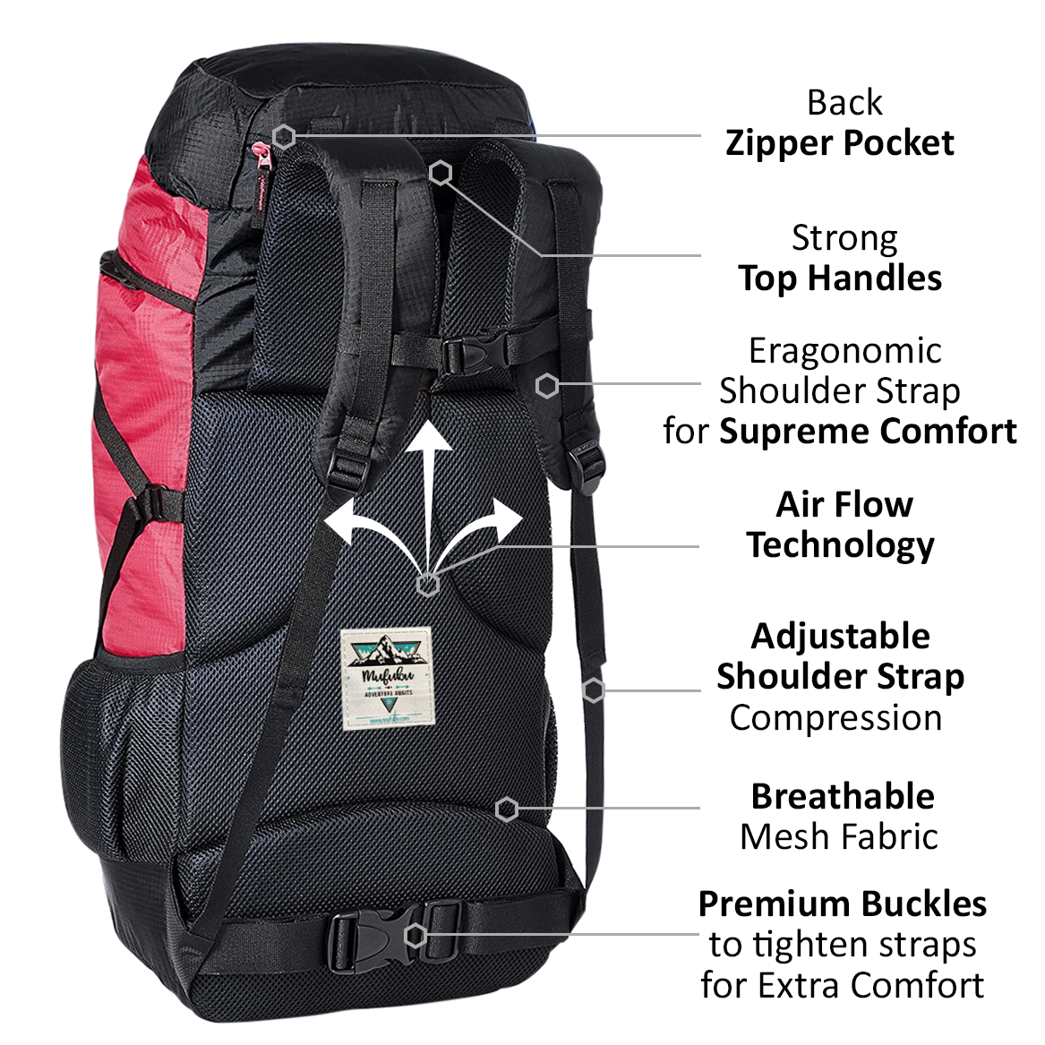 Fearless 60 LTR Rucksack - Black +Red
