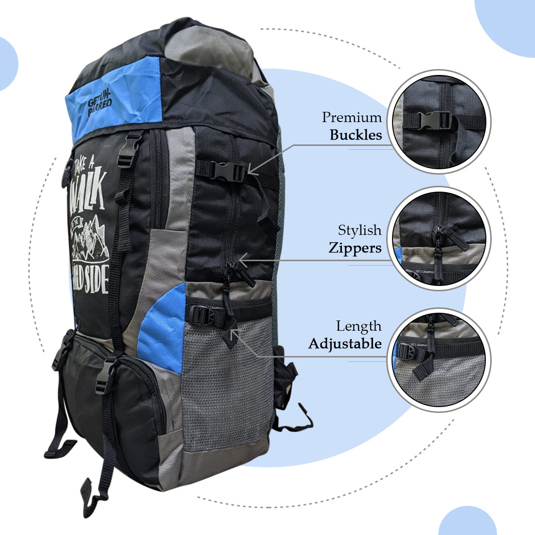 Get Un-barred 55 Ltr Travel Backpack (Blue)