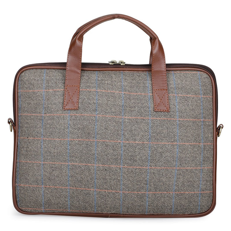 Vegan & Tweed 15.6 Inch Laptop Messenger Bag with Pouch - Subtle Green Checks