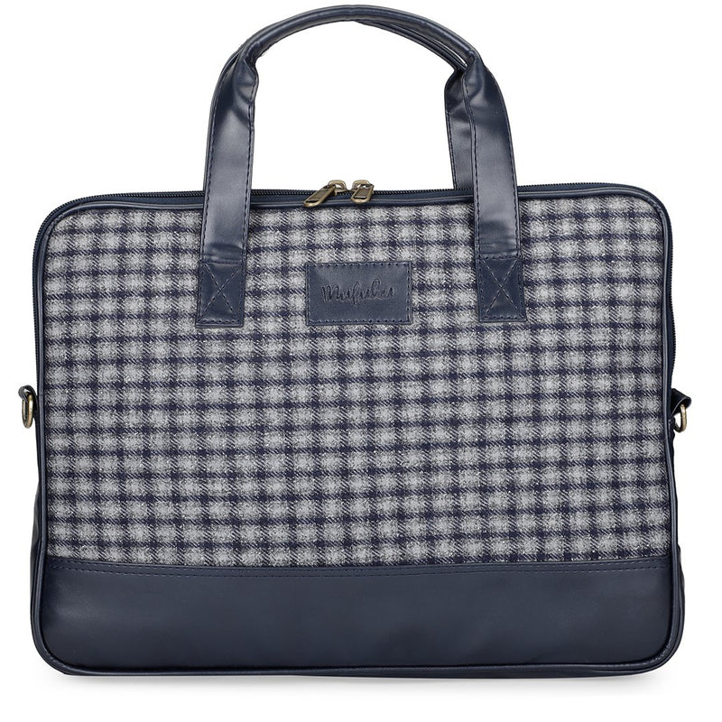 Vegan & Tweed 15.6 Inch Laptop Messenger Bag with Pouch - Retro Blue Checks