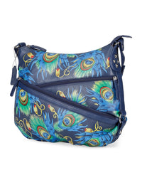 Hobo Hand Bag - Peacock Feather Navy Blue