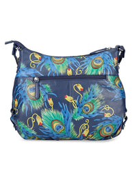 Hobo Hand Bag - Peacock Feather Navy Blue