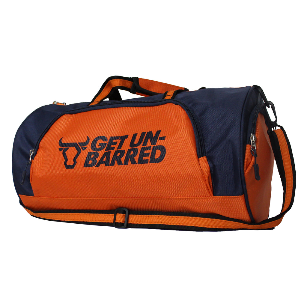 Get-Un-Barred Discover Duffle Bag for Gym & Sports with Side Pocket (Navy Blue+ Orange))