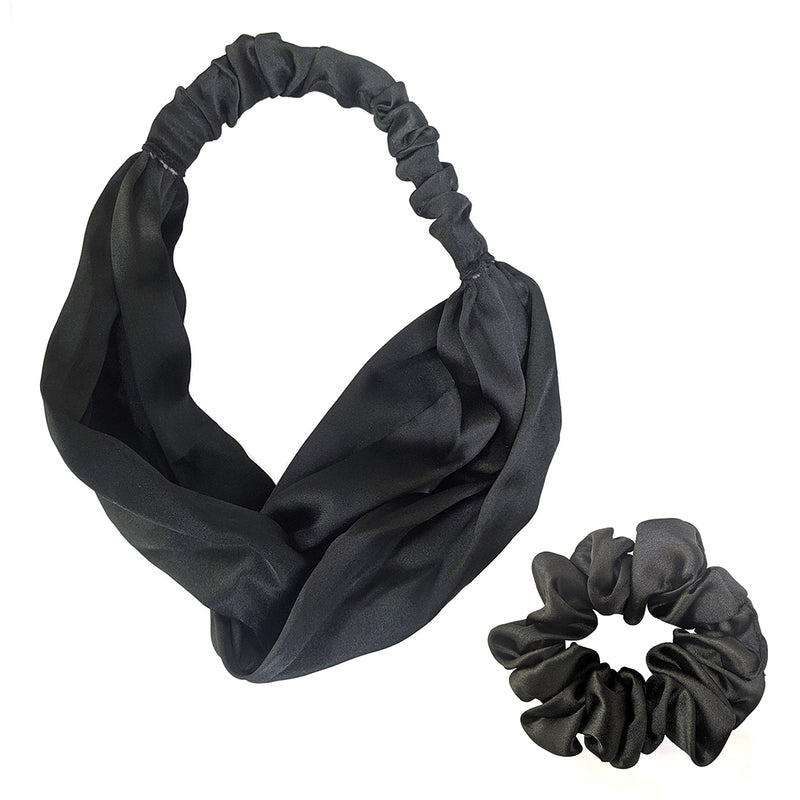 ZOI Satin Noir Black Scrunchies and Headband