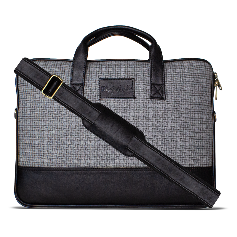 Vegan & Tweed Laptop Sling Bag Subtle Grey Checks