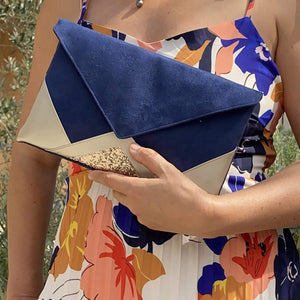 French Vanilla Envelope Clutch - Blue