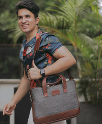 Vegan and Tweed Laptop Messenger Bag - Beige Retro Checks
