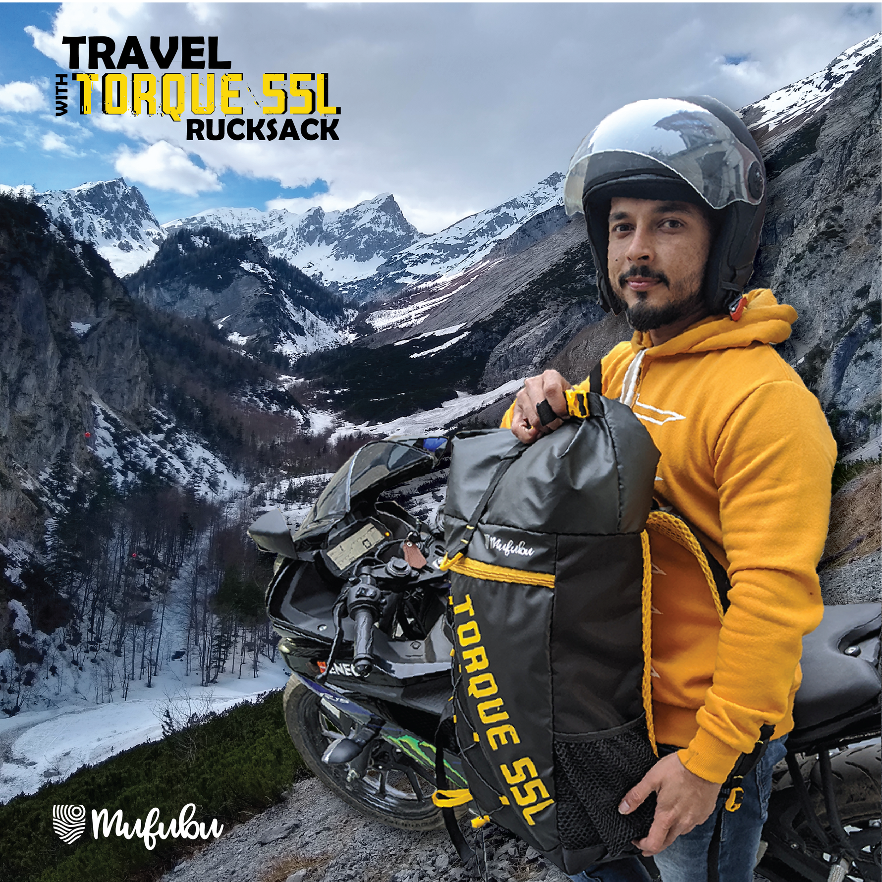 Torque 55 Ltr Yellow Rucksack with Rain Cover