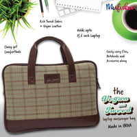 Vegan and Tweed Laptop Messenger Bag - Beige Retro Checks